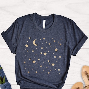 Gold Moon and Stars T-Shirt: Mystical Space Tee