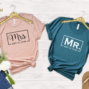 Personalized Mr and Mrs Est. Shirt, Custom Honeymoon Shirt, Matching Couple Shirt, Just Married Tee, Bridal Party Top,Newlywed Wedding Shirt