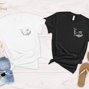 Pocket Whale Shirt, Cute Embroidered Whale T-Shirt, Whale Lover Shirts, Marine & Ocean Lover Tops For Men, Whale Saver Tees, Sea Life Outfit