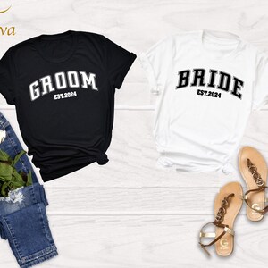 Matching Bride Groom Est 2024 T-Shirt, Gift For Newly Married, Wedding Shirt, Bachelorette Party Shirt, Engagement Gift, Honeymoon Shirt