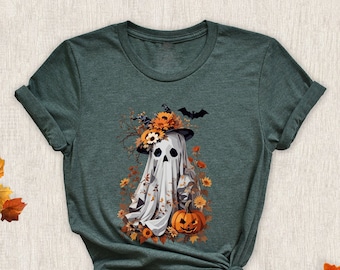 Retro Ghost T-Shirt, Flower Halloween Shirt, Cute Fall Ghost Shirt, Spooky Season Tee, Boo Ghost Halloween Shirt, Gift For Halloween