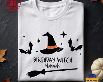 Custom Birthday Witch Shirt, Personalized Halloween Birthday Tee, Witch Hat Name