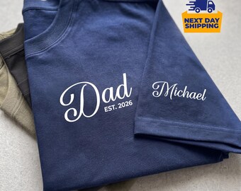 Personalized Dad Shirt, Custom Kid Name Sleeve, Father's Day Est 2026