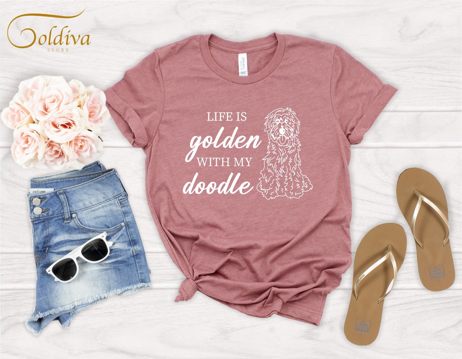 Dog Mom Shirt - 'Life Is Golden With A Doodle' Funny Women's T-Shirt Gift For Dog Lovers - View #5