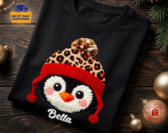 Custom Penguin Christmas T-Shirt, Personalized Couple Xmas Tee, Matching Family Holiday Shirt