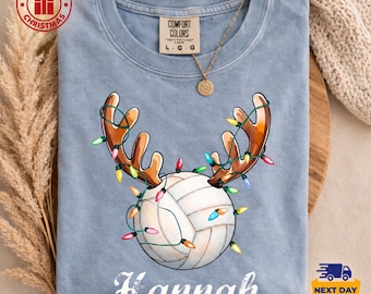 Custom Sports Christmas Shirt, Reindeer Antlers Xmas Ball Tee, Personalized Sport Mom Gift, Team Christmas Party T-shirt