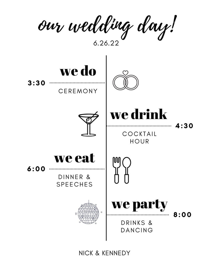 Signage Template Wedding Day Schedule Modern Etsy