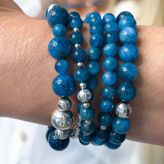 Genuine Teal-color Apatite Bead Anklet Sterling Silver Adjustable Length Genuine Teal-color Apatite Bead Anklet Sterling Silver Adjustable Length