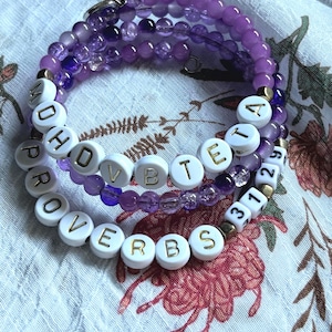 Bracelet personnalisé versets bibliques – Bijoux bibliques personnalisés pour femme | Cadeau chrétien | Bracelet de foi perlé | Retour à l&#39;école