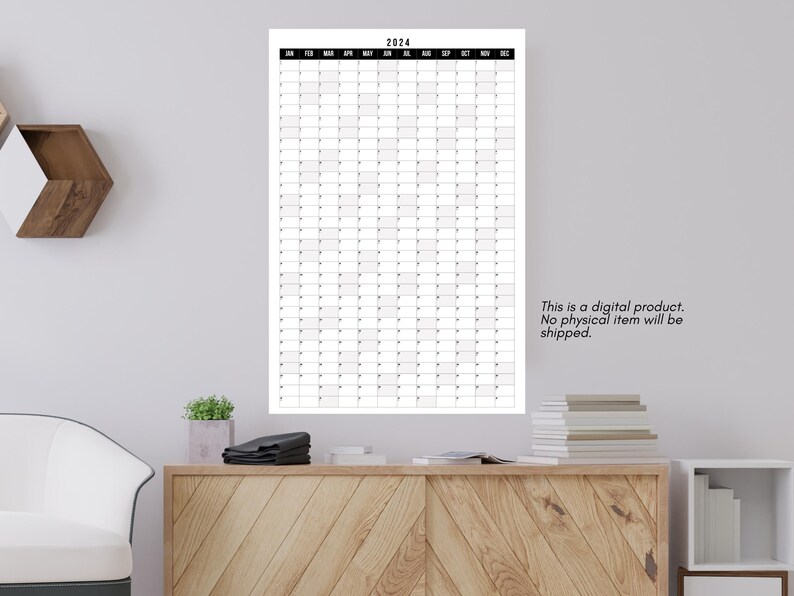 Large 2024 Calendar, Year at a Glance 2024 Calendar, Simple Minimalist
