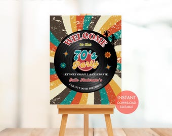 Groovy 70s Party Welcome Sign: Retro Birthday Decor (Instant Download)