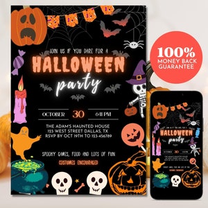 Halloween Party Invitation, Halloween Invitation, Editable Costume Party Invite, Printable Digital Invitation Template, Print, Text, Share