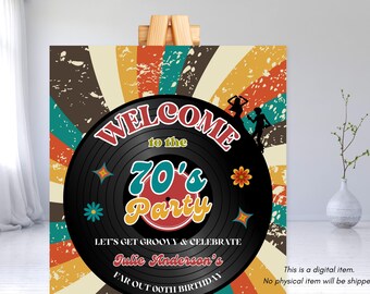 Bright Home Party ポスター　homeparty Groovy 70s Party Welcome Sign | Retro Birthday Party Decor