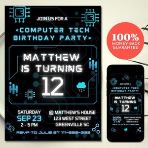 Computer Tech Birthday Invitation: Coding Party Invite (Digital)