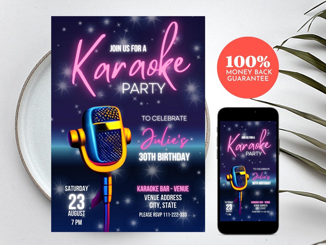 Karaoke Birthday Party Invitation, Karaoke Party Invite, Karaoke