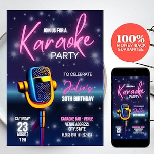 Karaoke Birthday Party Invitation, Karaoke Party Invite, Karaoke Singing Music Party Invitation, Editable Electronic Digital Template