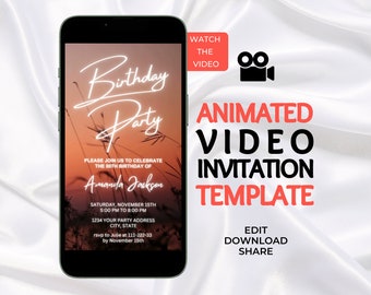 Video Birthday Invitation, Animated Birthday Party Invite, Editable Digital Template, Grass, Sunset, Breeze, Nature, Wind, Spring, Summer