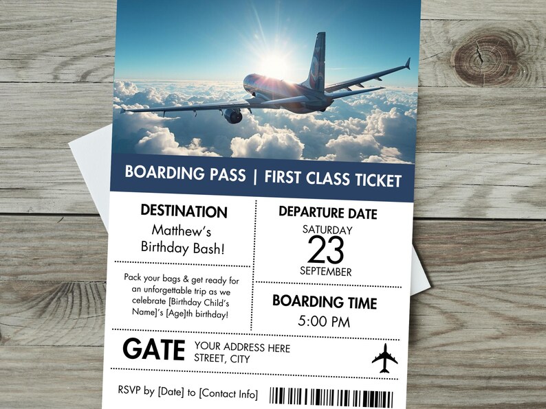 Boarding Pass Birthday Invitation Template, Airplane First Class Ticket ...