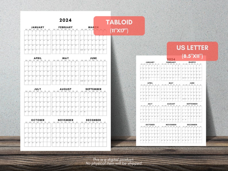 2024 Calendar Year at a Glance 2024 Calendar Single Page Etsy Australia