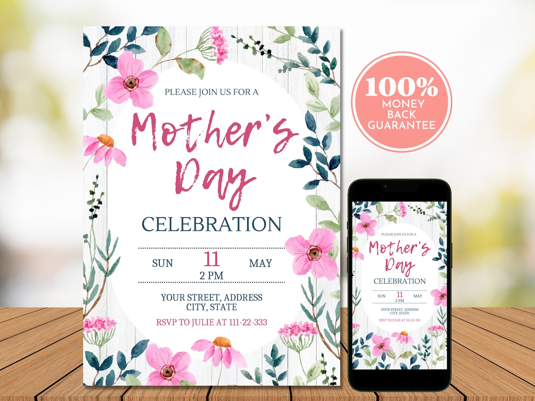 Floral Mother's Day Invitation, Editable Printable Mother's Day ...