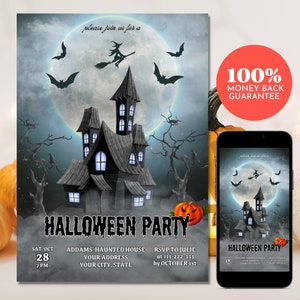 Halloween Party Invitation, Halloween Invitation, Editable Digital Invitation Template, Costume Party Invite | Haunted House Invitation