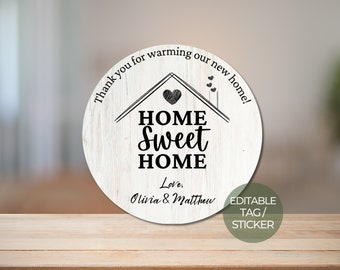 Editable Housewarming Party Round Thank You Tag / Sticker | Housewarming Favor Tag | Custom Gift Tag | Circle Label Sticker | Print Home