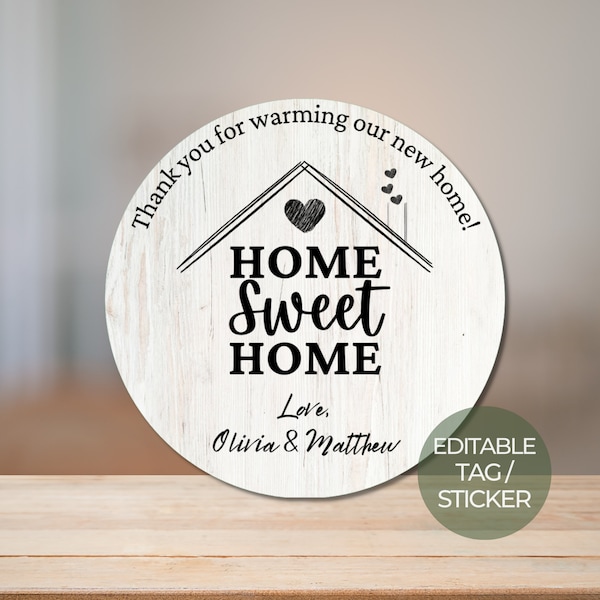 Editable Housewarming Party Round Thank You Tag / Sticker | Housewarming Favor Tag | Custom Gift Tag | Circle Label Sticker | Print Home