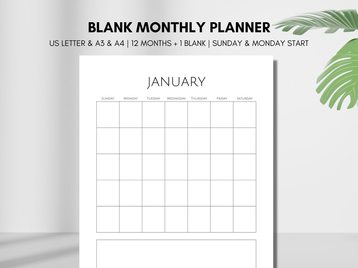 Printable Monthly Blank Calendar Simple Perpetual Calendar - Etsy