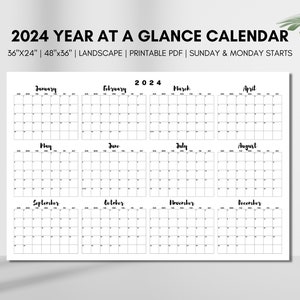 2024 Year at a Glance Calendar, Large Horizontal 2024 Calendar