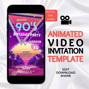 90s Birthday Party Video Invitation: Retro Animated Template (Digital)