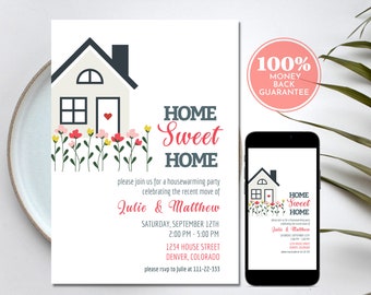 Floral Housewarming Invitation: Modern Printable Invite (Digital Download)