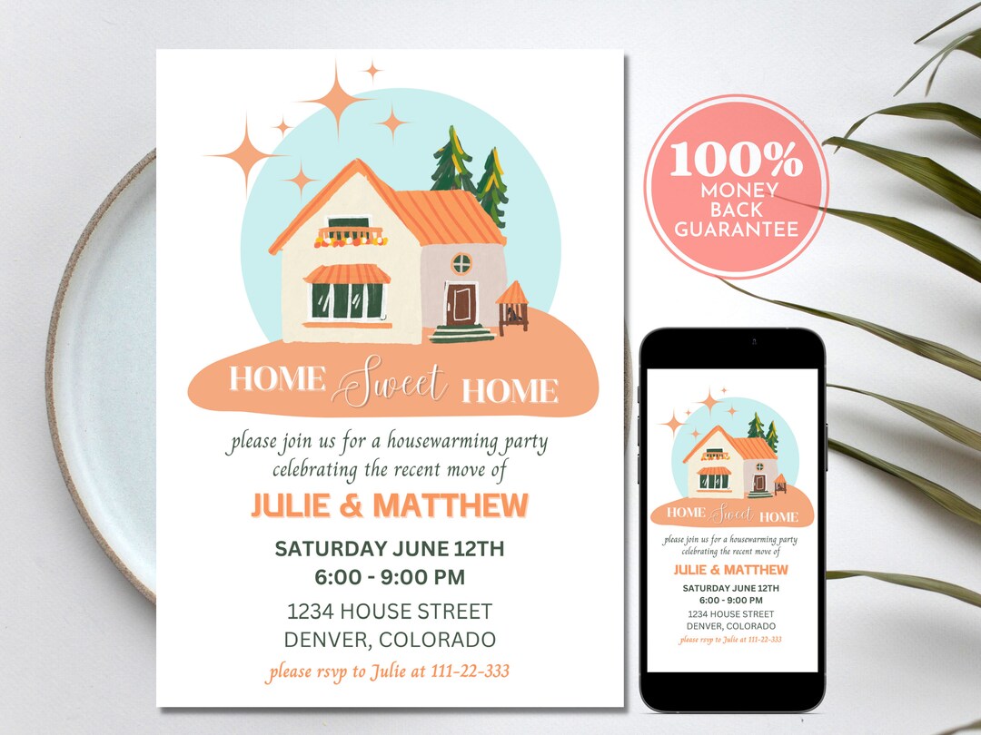 Housewarming Party Invitation, Home Sweet Home Invite, Spring Summer