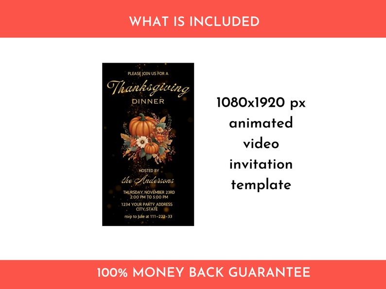 Animated Thanksgiving Dinner Invitation, Editable Digital Thanksgiving