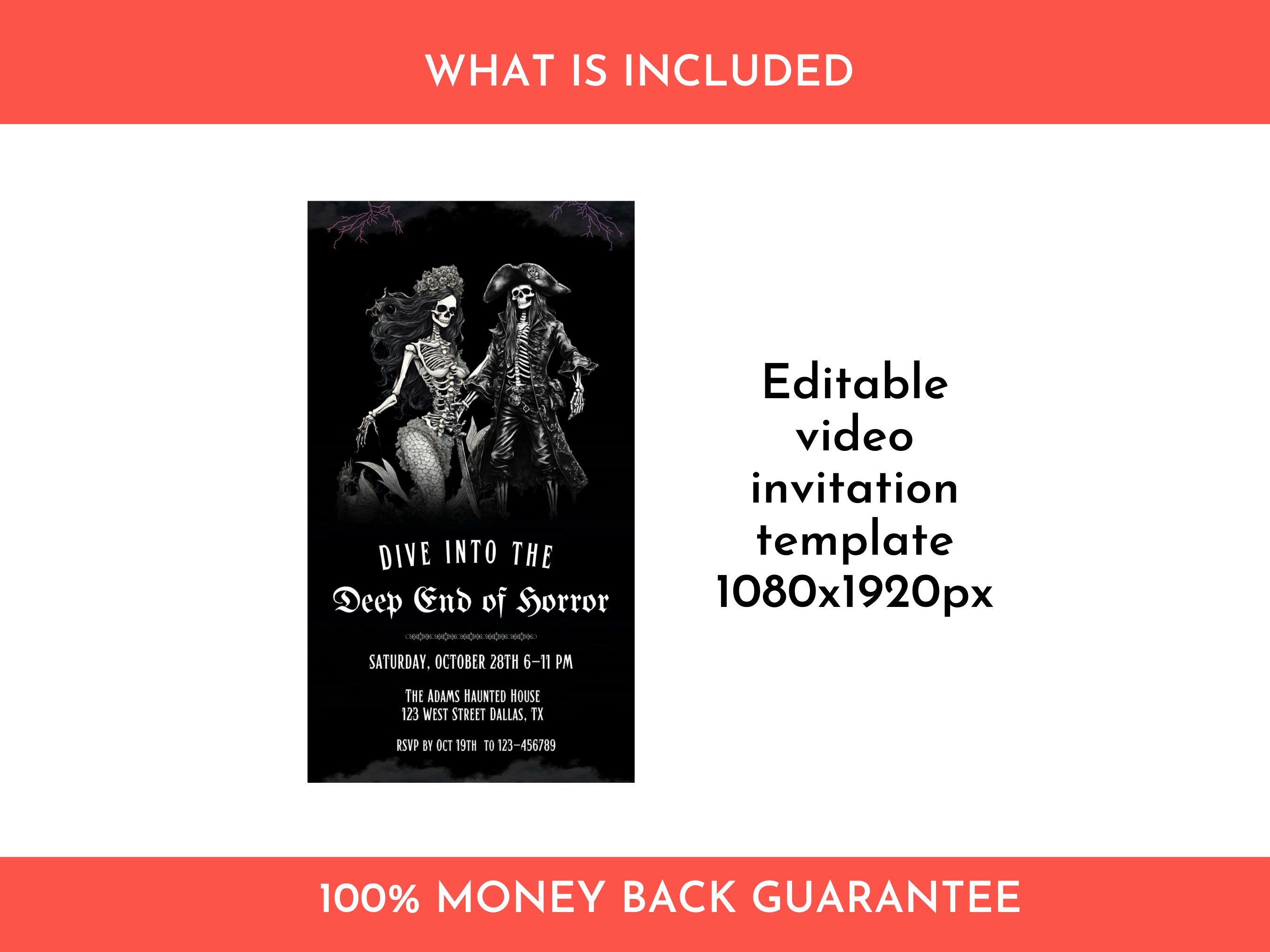 Gothic Halloween Animated Invitation, Mermaid Skeleton Pirate Invite ...