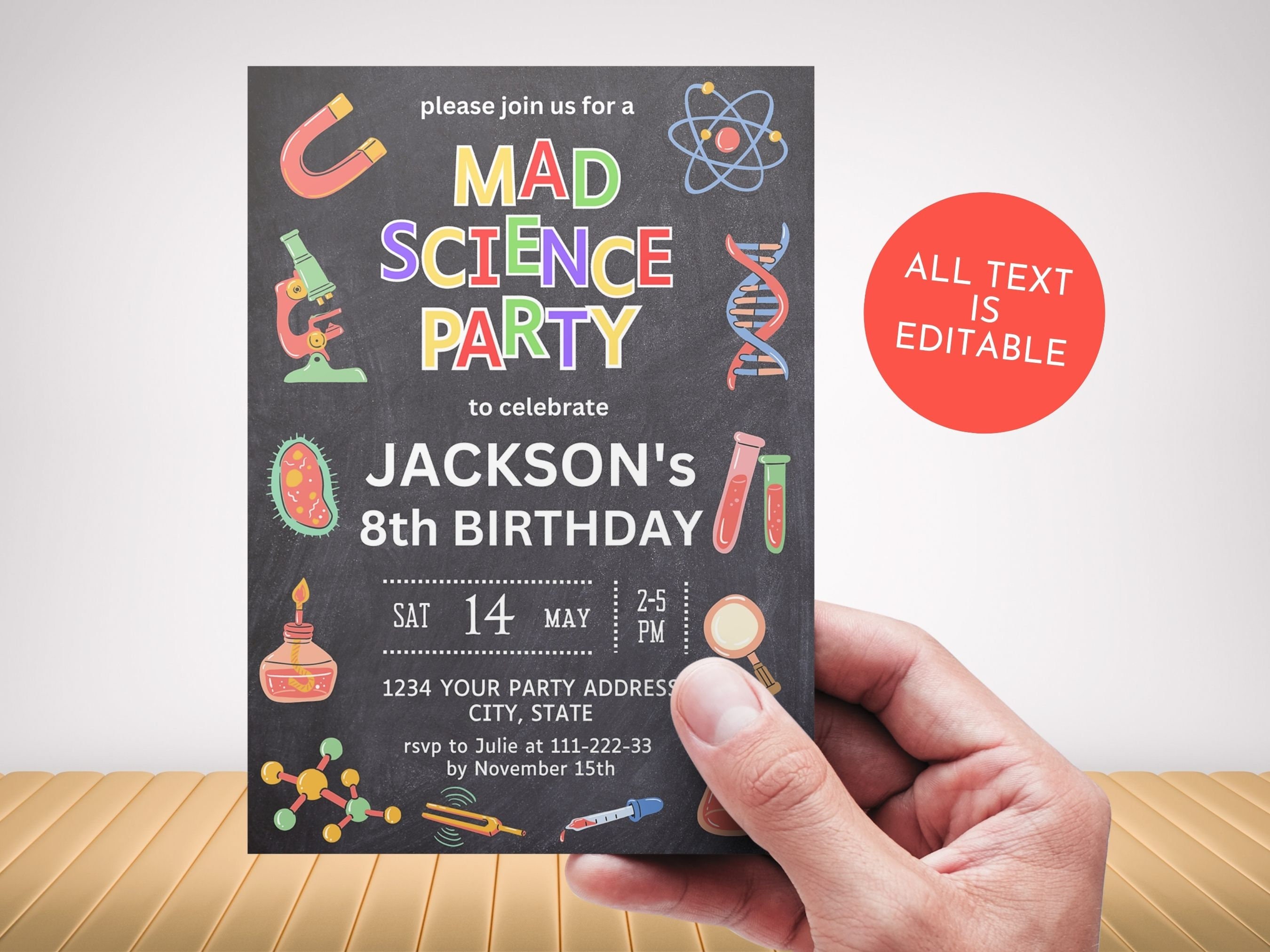 Mad Science Party Birthday Invitation, Science Birthday Invitation