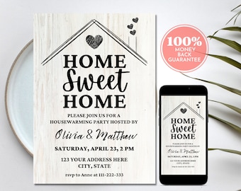 Black & White Wood Housewarming Invitation Template (Digital)