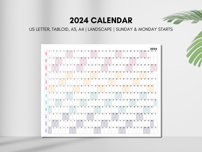 Printable 2024 Calendar, Year at a Glance 2024 Calendar, 2024 Annual
