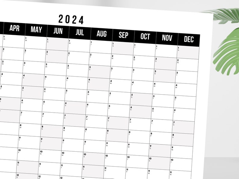 Large 2024 Calendar, Year at a Glance 2024 Calendar, Simple Minimalist