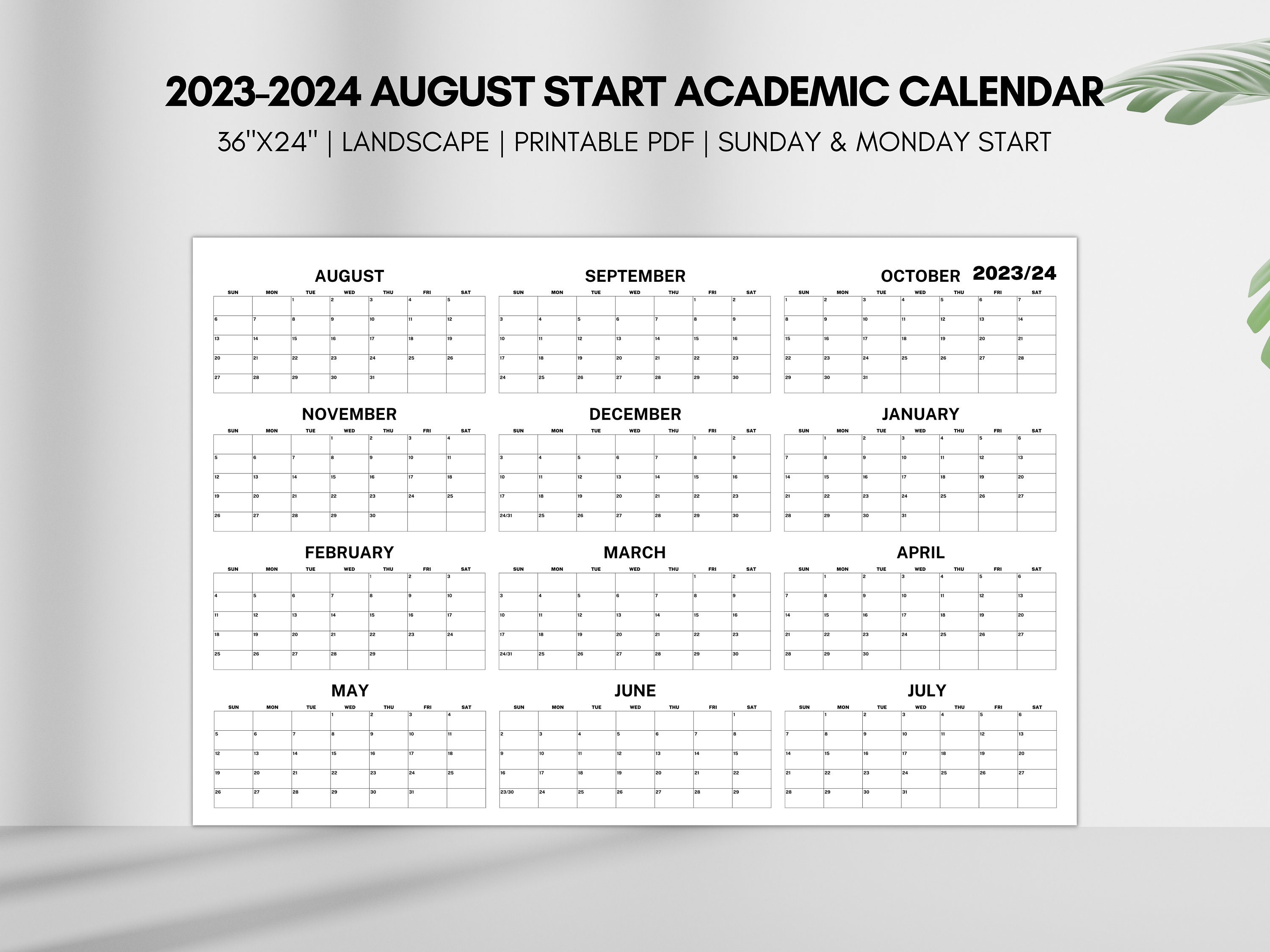2023 2024 August Start Academic Wall Calendar Year at a Etsy