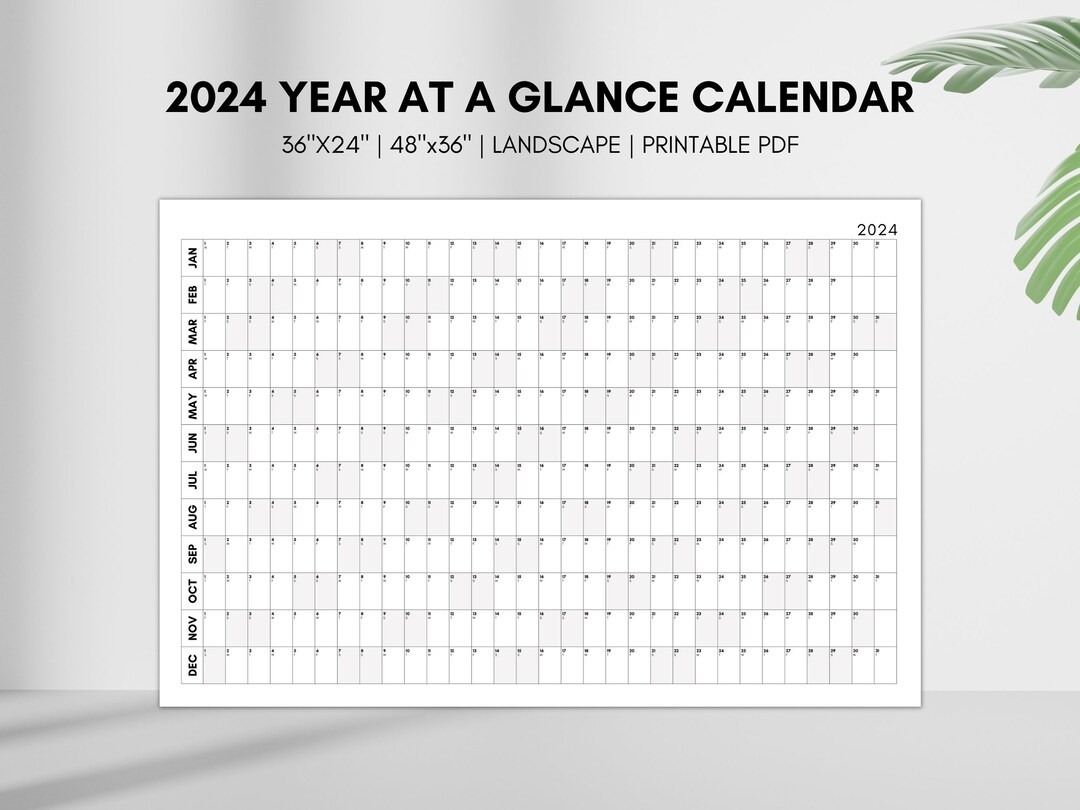 Large 2024 Calendar, Year at a Glance 2024 Calendar, Simple Printable ...