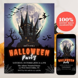 Halloween Invitation Template, Haunted House Halloween Party Invite, Editable Digital Invitation Template, Costume Party Invite, Print, Text