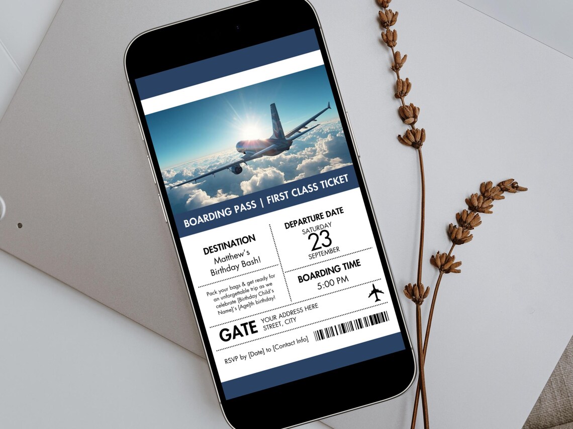 Boarding Pass Birthday Invitation Template, Airplane First Class Ticket ...