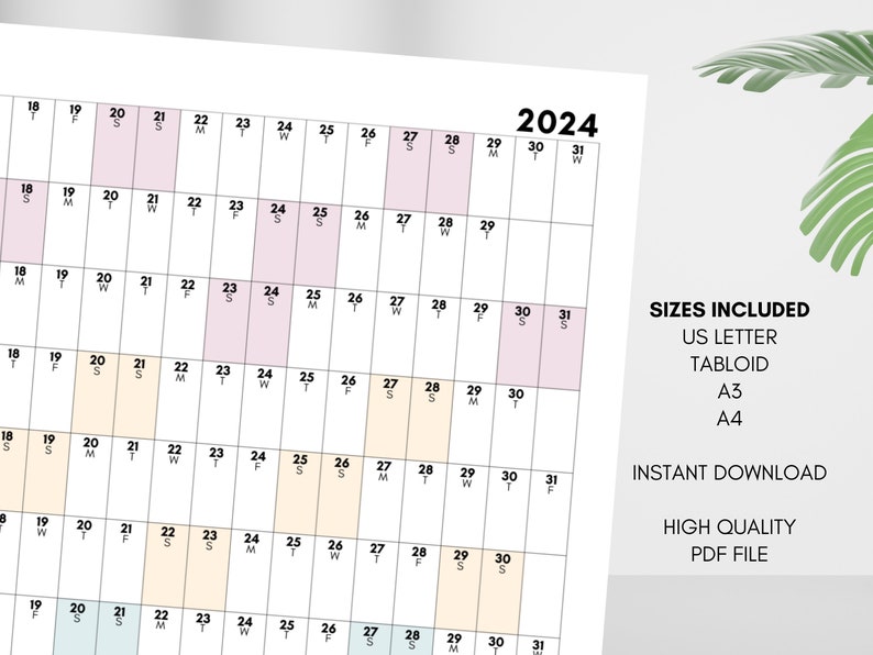 Printable 2024 Calendar, Year at a Glance 2024 Calendar, 2024 Annual