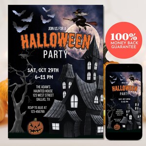 Editable Halloween Party Invitation Template – Haunted House Digital Download – Costume Party Printable Invite