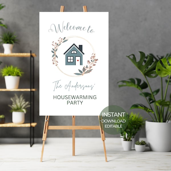 Housewarming Party Welcome Sign, Pastel Blue Floral Welcome Sign, Editable Printable Housewarming Welcome Sign, Instant Digital Download