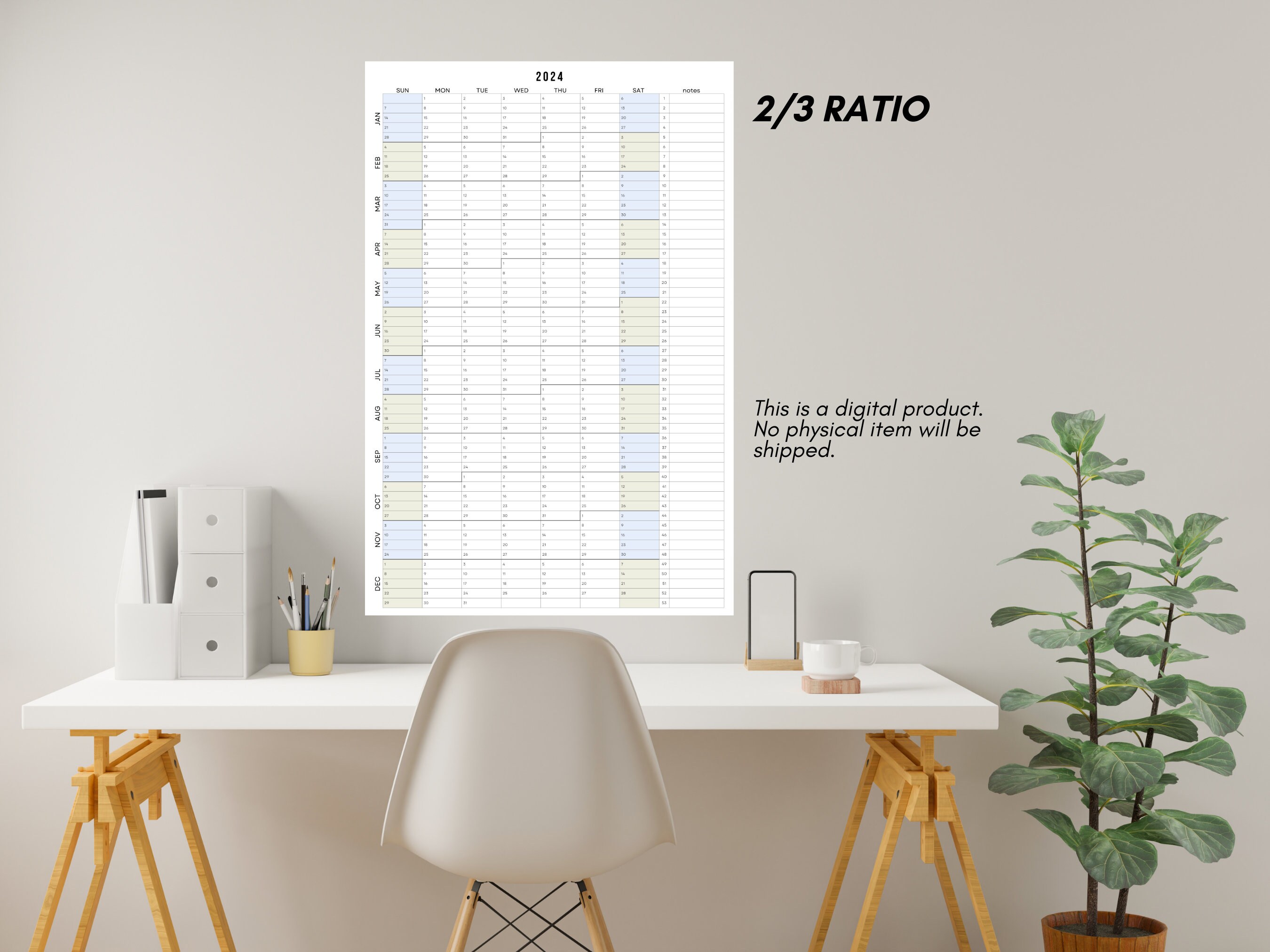 Large 2024 Calendar, Year at a Glance 2024 Calendar Printable 