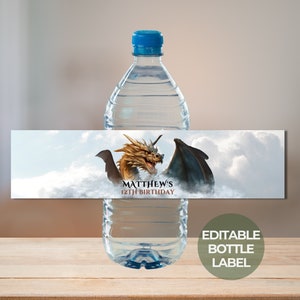 Dragon Birthday Party Editable Bottle Label Template, Personalized Digital  DIY Birthday Party Bottle Water Sticker, Print at Home