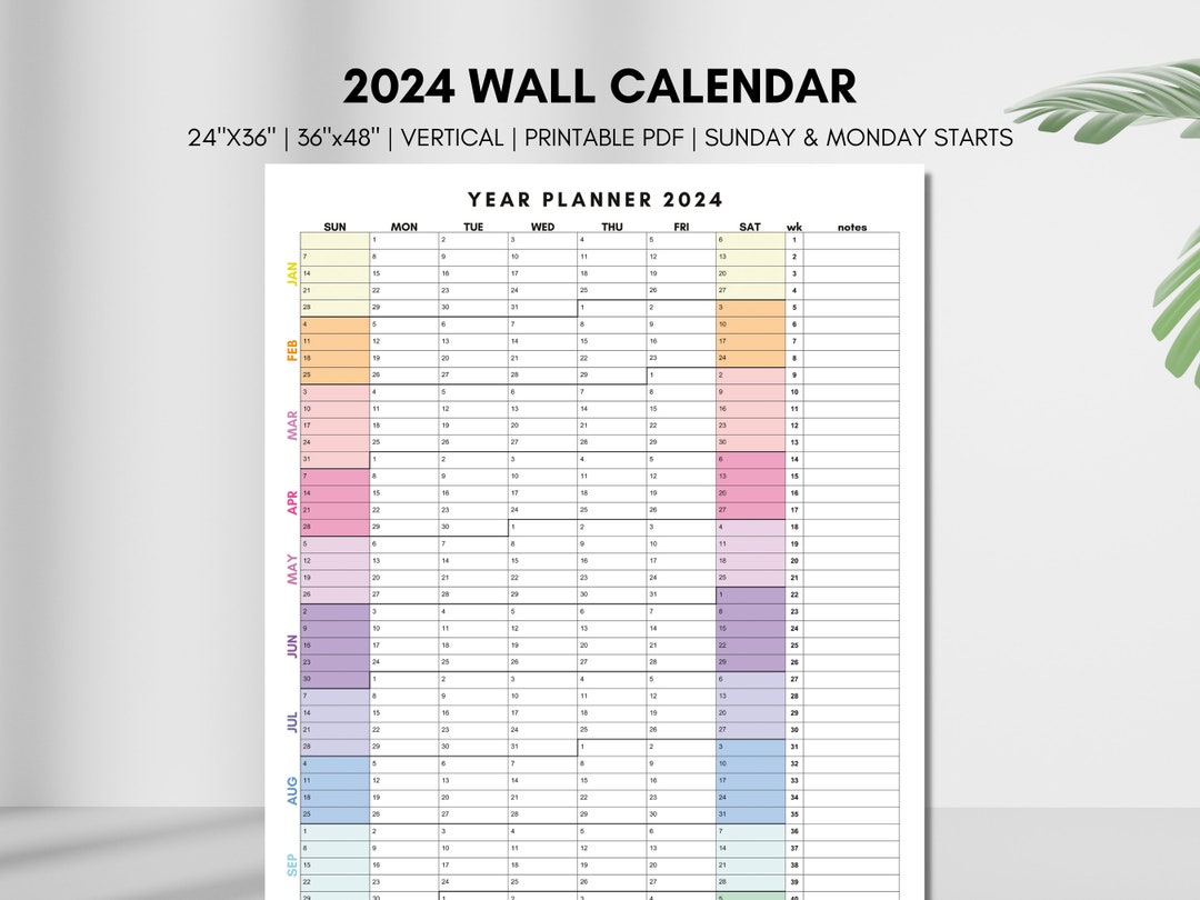 Large 2024 Calendar, Printable Year at a Glance 2024 Calendar ...