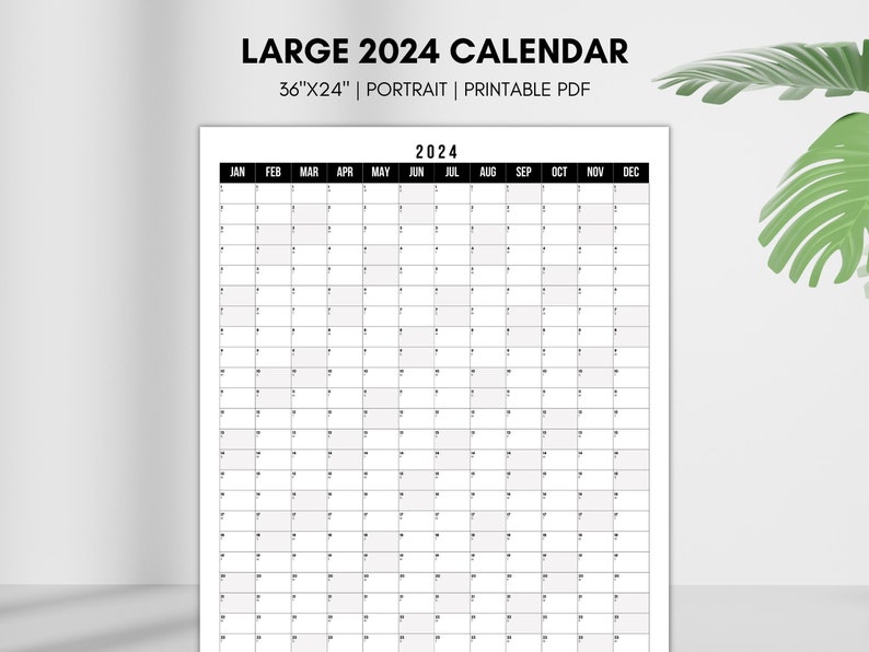 Large 2024 Calendar, Year at a Glance 2024 Calendar, Simple Minimalist