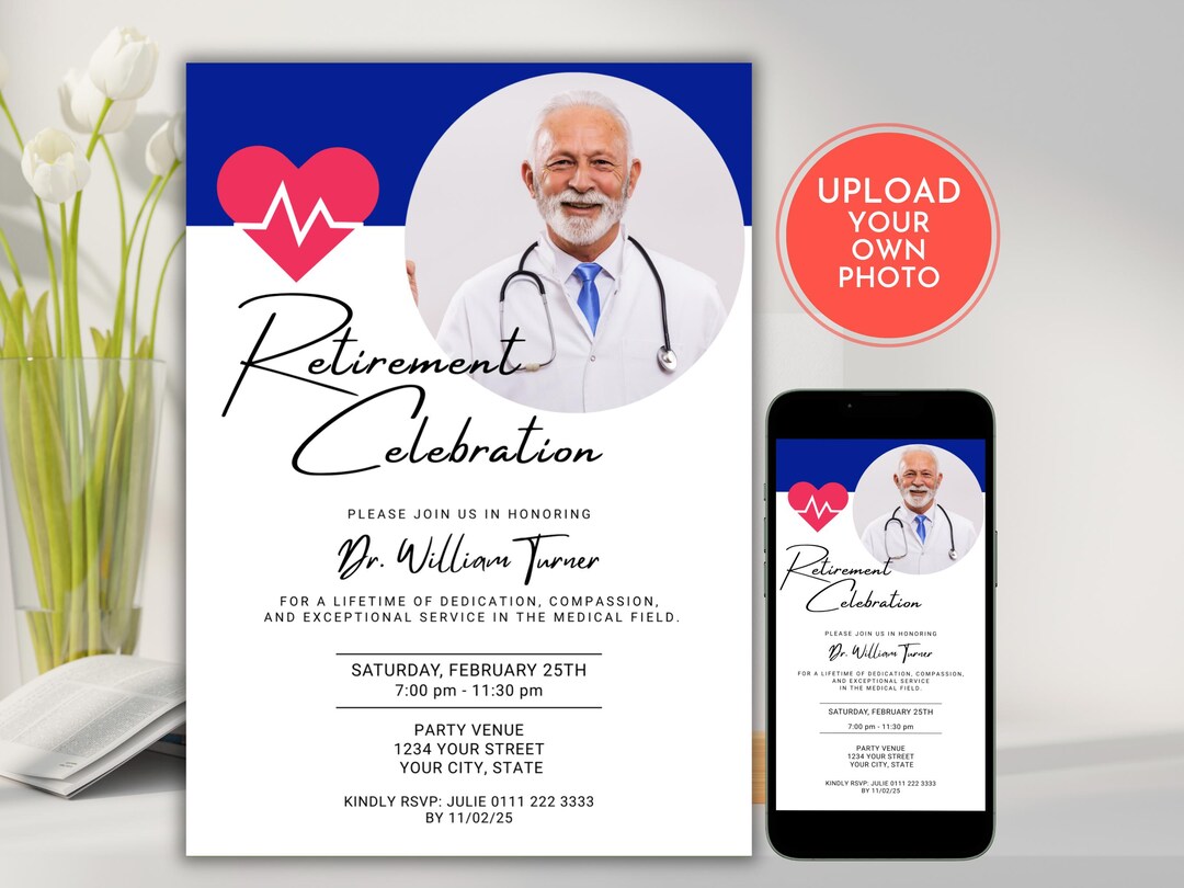 Doctor Retirement Party Invitation: Photo Template, Editable Farewell ...
